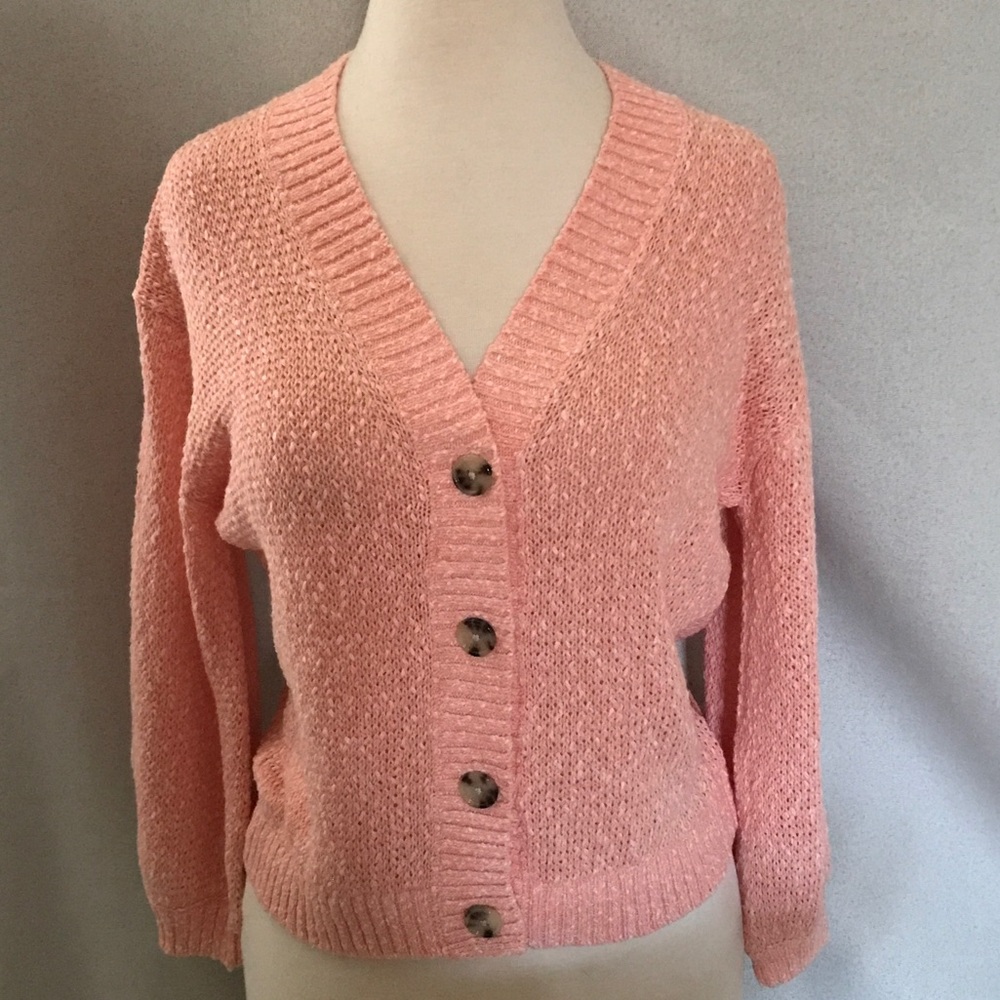 LOFT Women’s Light Peach Button-Front Cardigan-Knit Sweater – Size XS